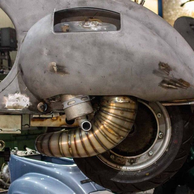 Vespa Rennauspuff Curley Edelstahl für Quattrini 244