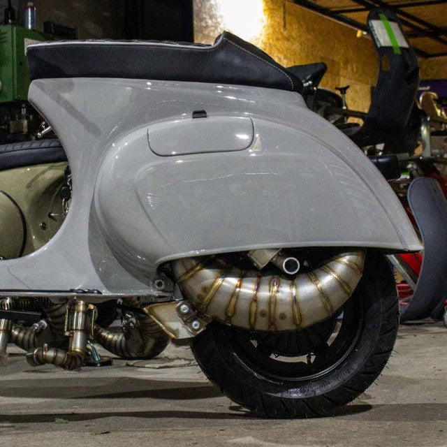 Vespa Rennauspuff Curley Edelstahl für Quattrini M200