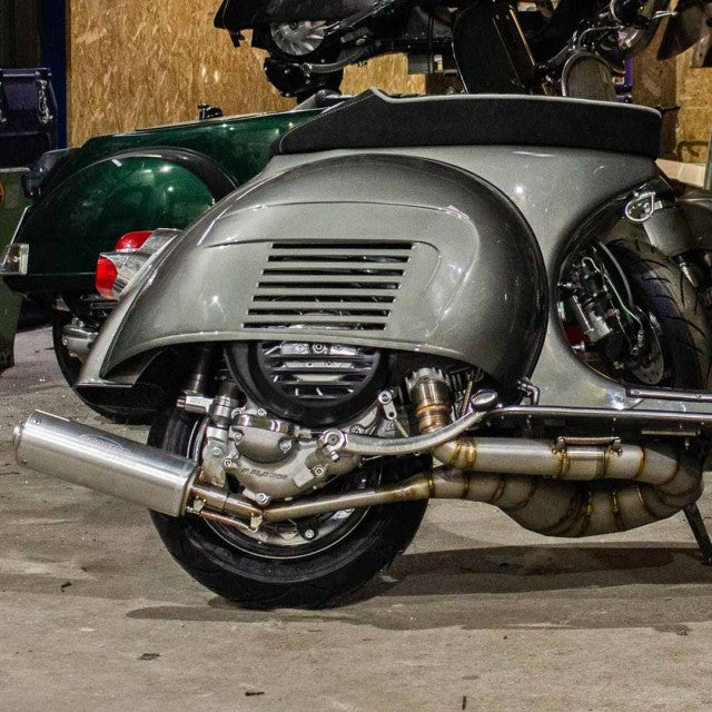 Vespa Rennauspuff Rghthand Edelstahl für Quattrini 244