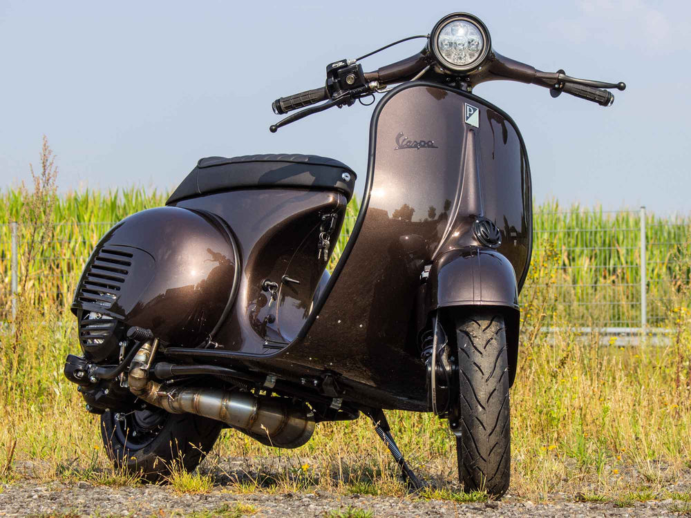Custom Vespa Tuning VNB 244ccm mit Scheibenbremse und Rennauspuff in Yamaha Braun Metallic 
