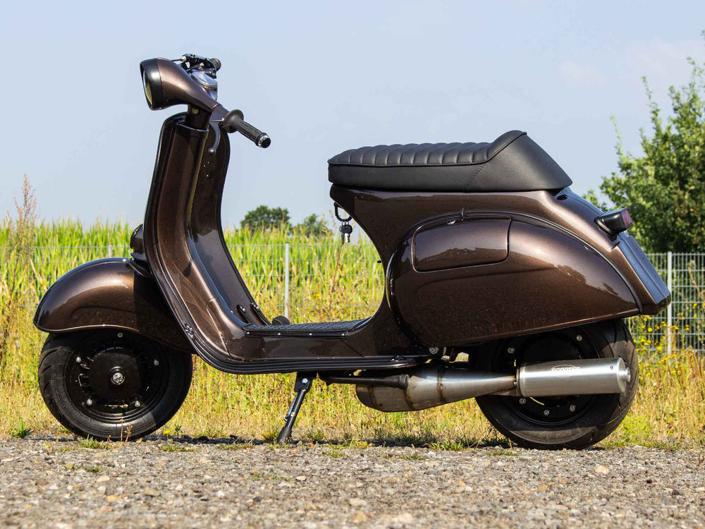 Custom Vespa Tuning VNB 244ccm mit Scheibenbremse und Rennauspuff in Yamaha Braun Metallic 