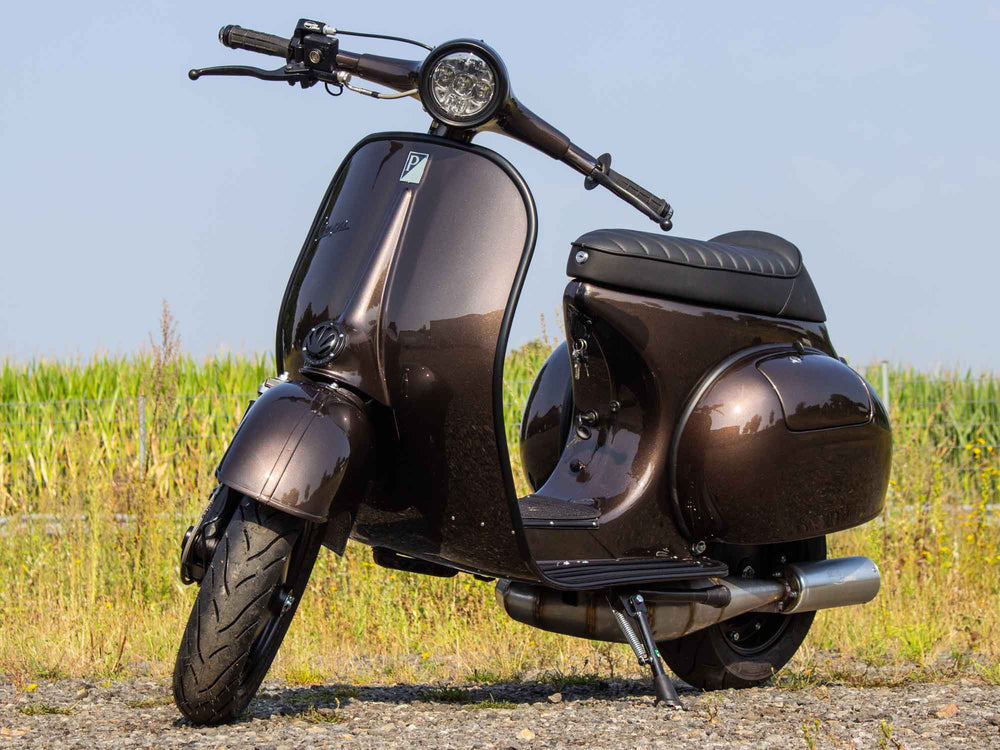 Custom Vespa Tuning VNB 244ccm mit Scheibenbremse und Rennauspuff in Yamaha Braun Metallic 