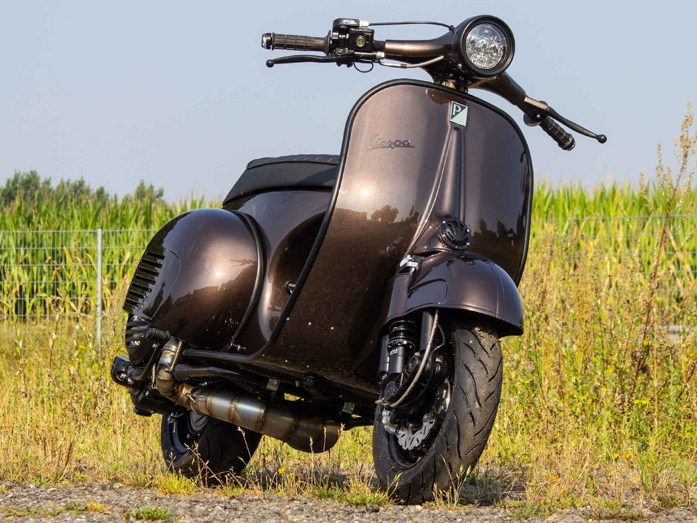 Custom Vespa Tuning VNB 244ccm mit Scheibenbremse und Rennauspuff in Yamaha Braun Metallic 