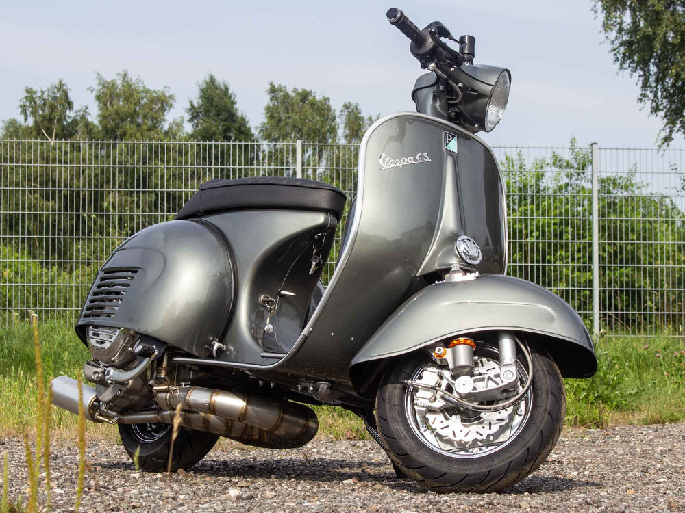 Custom Vespa Umbau GS 306ccm BFA mit Scheibenbremse in Porsche Felsengrün