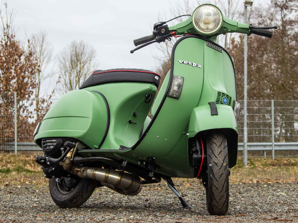 Custom Vespa Umbau PX 244ccm mit Scheibenbremse in Reseda Grün matt