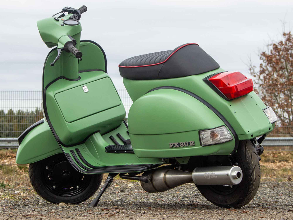 Custom Vespa Umbau PX 244ccm mit Scheibenbremse in Reseda Grün matt