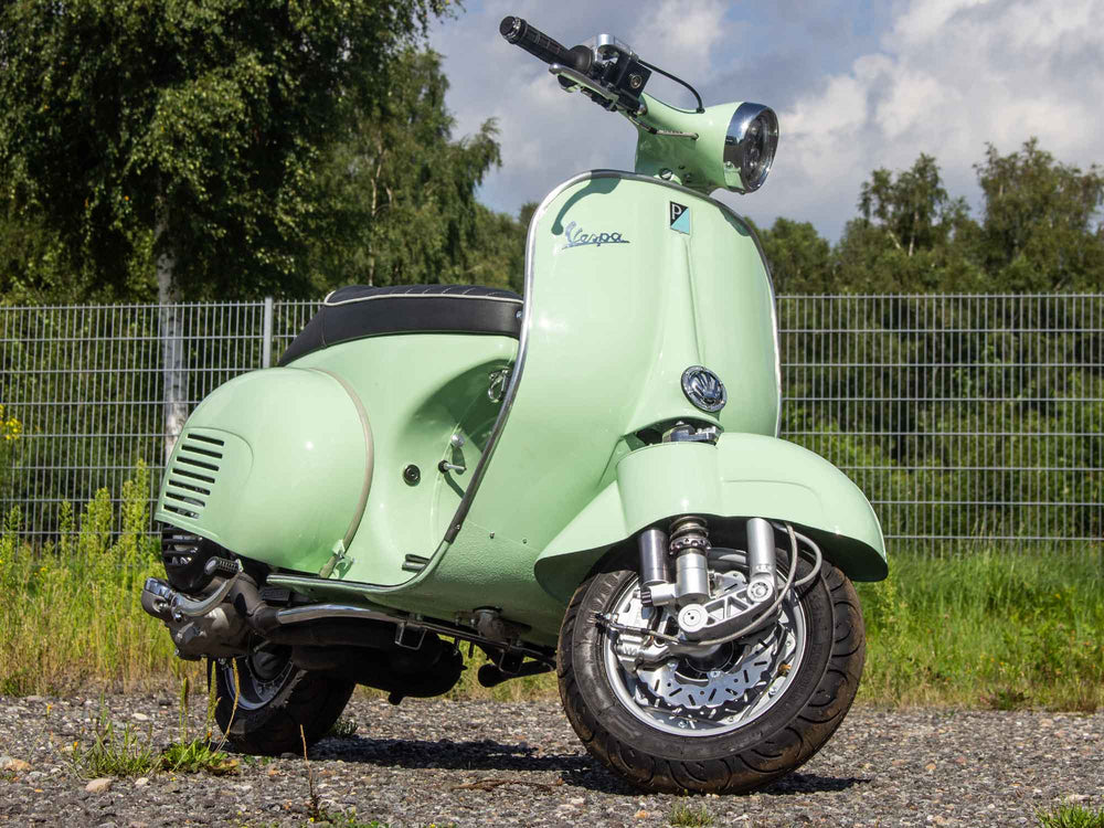Custom Vespa Umbau VNB 244ccm in Piaggio Verde Pastello mit Scheibenbremse