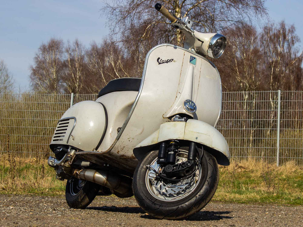 Custom Vespa Umbau VNB mit 244ccm Motor und Scheibenbremse in Piaggio Grigio Ametista