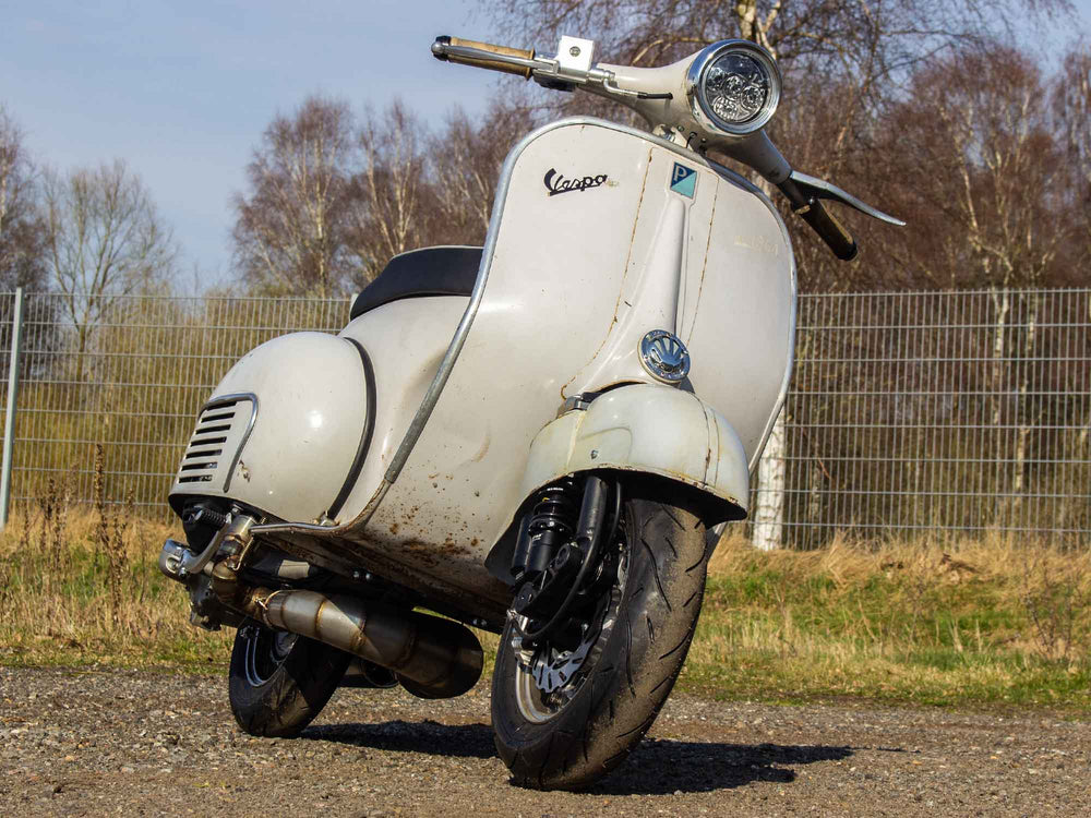 Custom Vespa Umbau VNB mit 244ccm Motor und Scheibenbremse in Piaggio Grigio Ametista