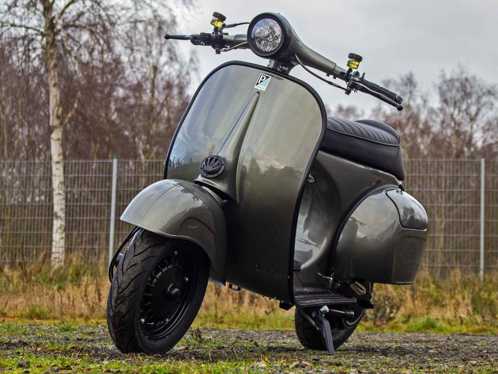 Elektro Vespa Conversion VNB mit Scheibenbremse in Porsche Felsengrün